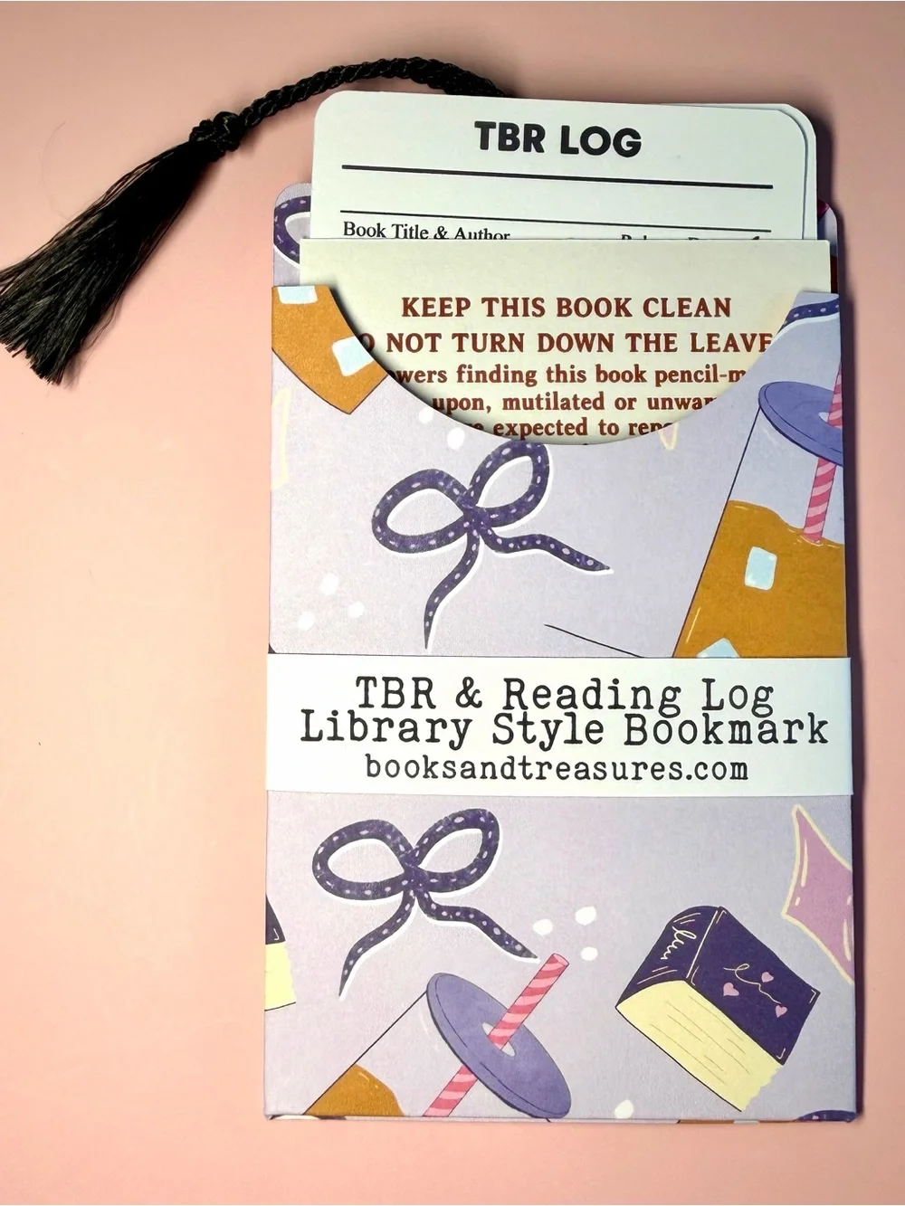 Library Card Bookmark Pouch with TBR & Reading Log – Book Lover Gift Iced Coffee